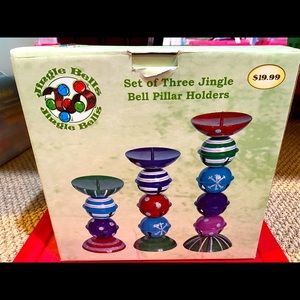 Set of 3 Jingle Bell spike candle holders